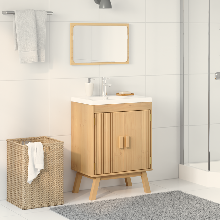 Mobiletto da Cucina 114x43x73,5 cm in Legno Massello di Pino