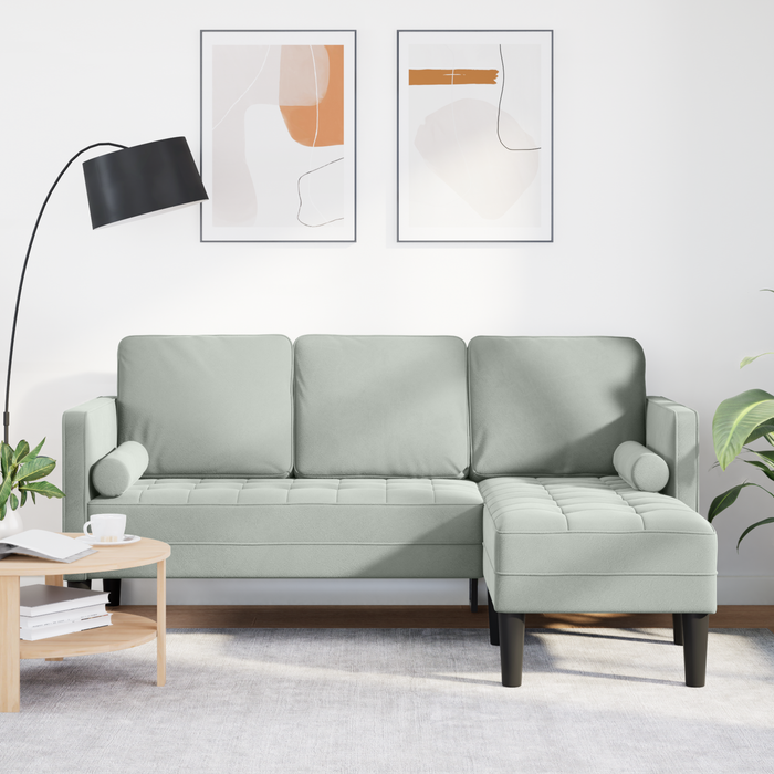 Sofa 3 posti con chaise lunga L grigio chiaro 160 cm in velluto