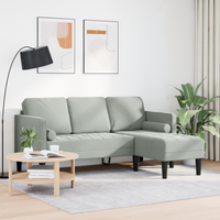 Sofa 3 posti con chaise lunga L grigio chiaro 160 cm in velluto