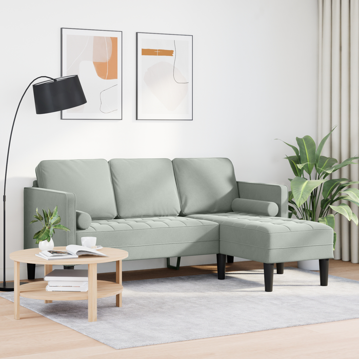 Sofa 3 posti con chaise lunga L grigio chiaro 160 cm in velluto