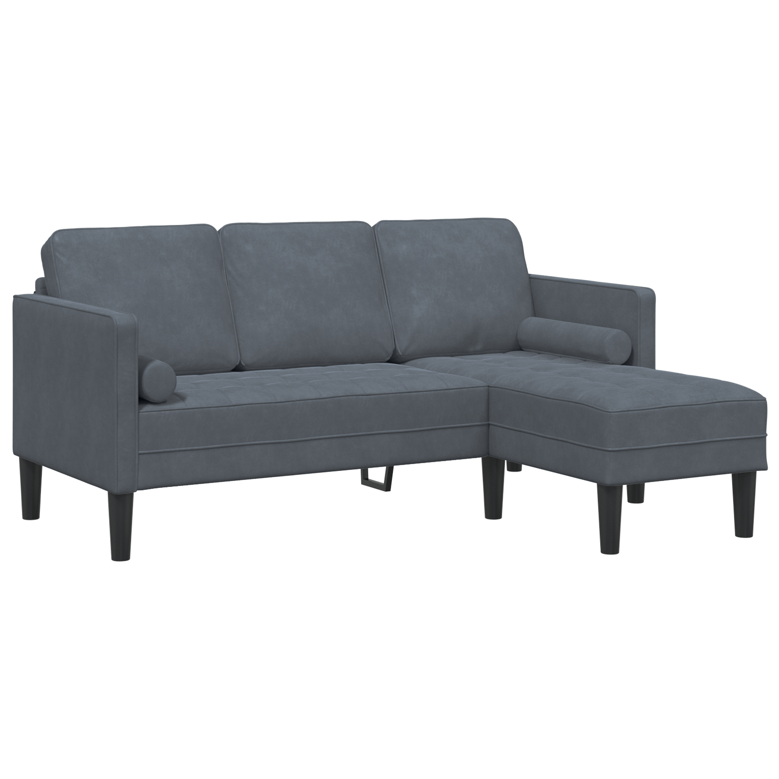 Sofa a 3 posti con chaise longue L grigio scuro in velluto 160 cm