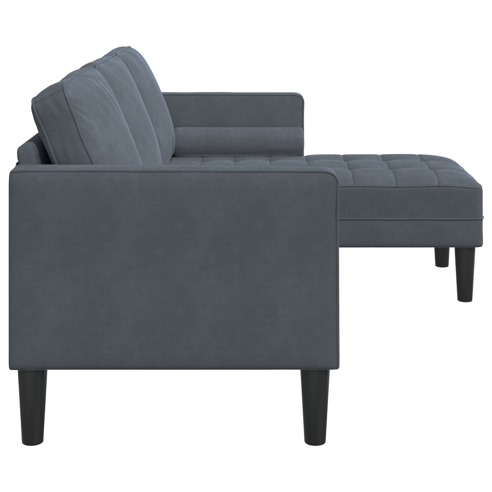 Sofa a 3 posti con chaise longue L grigio scuro in velluto 160 cm