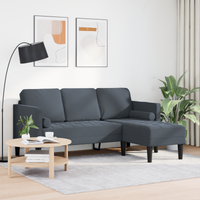 Sofa a 3 posti con chaise longue L grigio scuro in velluto 160 cm