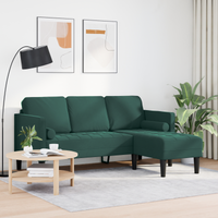 Divano 3 posti con chaise longue L verde scuro 160 cm in velluto