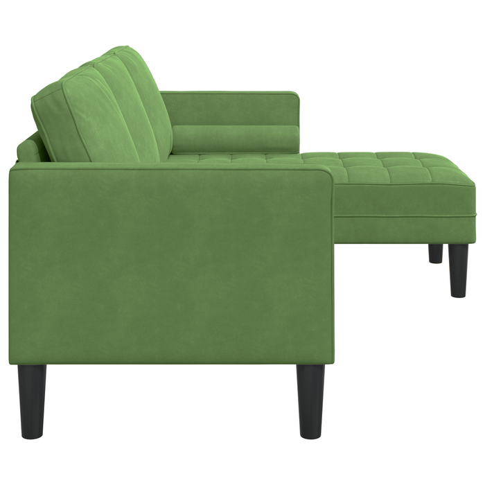 Divano a 3 posti con chaise longue L verde chiaro 160 cm in velluto