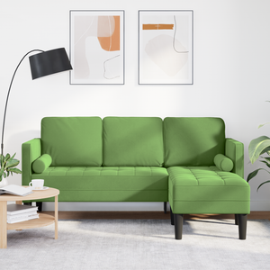 Divano a 3 posti con chaise longue L verde chiaro 160 cm in velluto