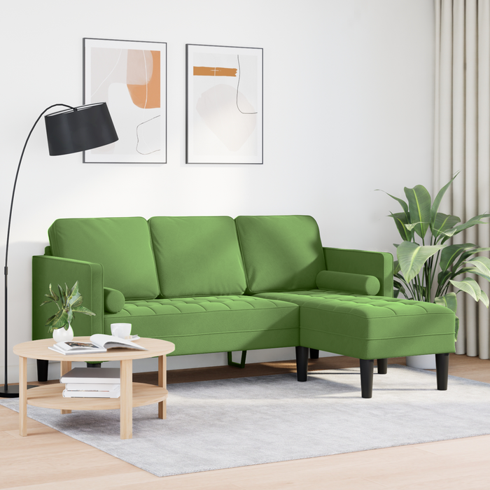 Divano a 3 posti con chaise longue L verde chiaro 160 cm in velluto