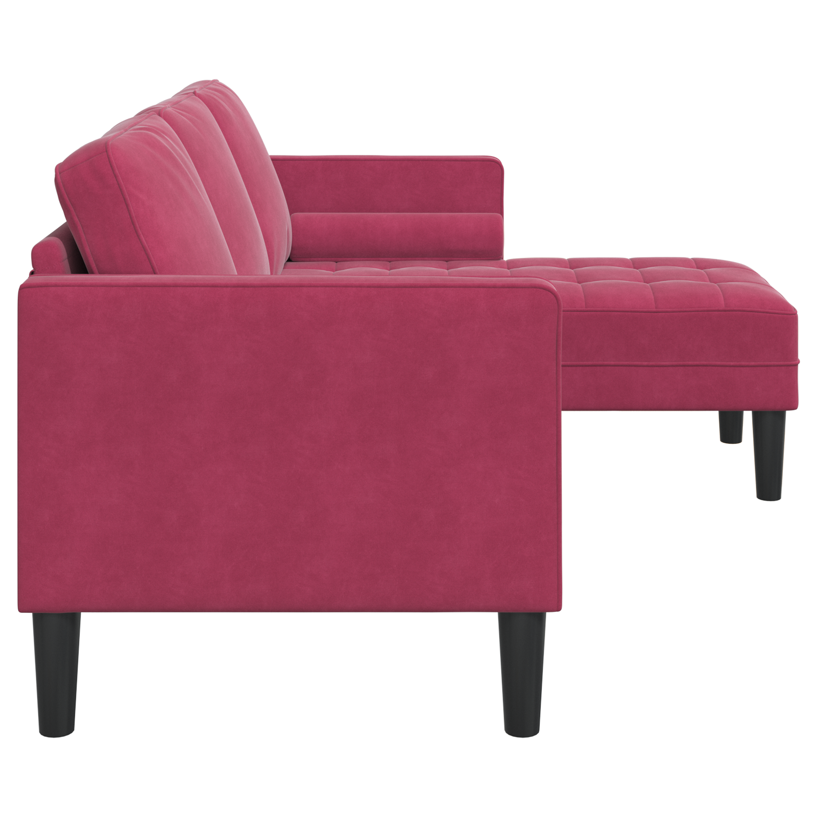 Divano 3 Posti con Chaise L-shaped Rosso Vino 160 cm in Velluto