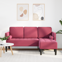 Divano 3 Posti con Chaise L-shaped Rosso Vino 160 cm in Velluto