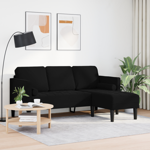 Divano a 3 posti con chaise longue a forma di L nero 160 cm in velluto