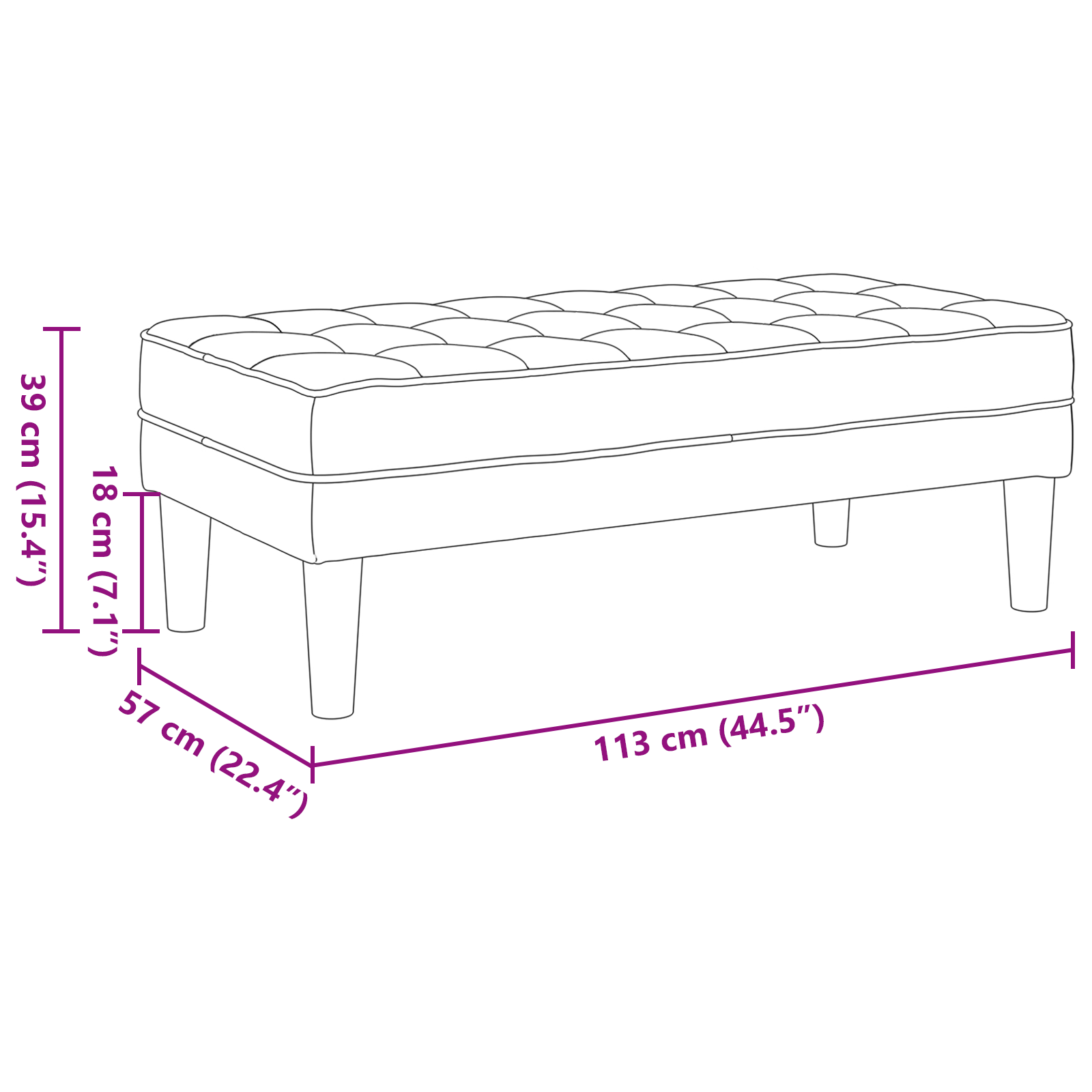 panchina  grigio scuro 113x57x39 cm in tessuto