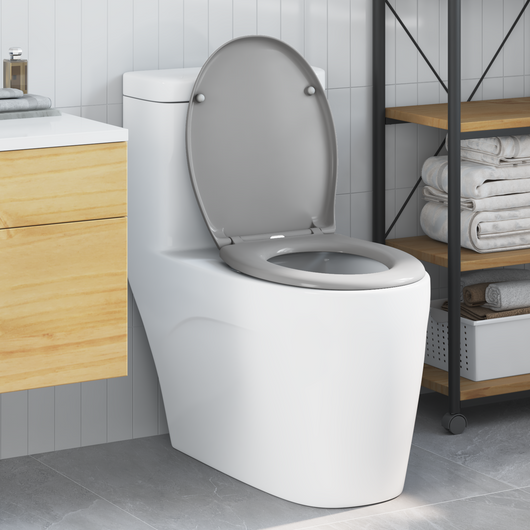 Sedile per WC a rilascio rapido con chiusura morbida in Duroplast Grigio