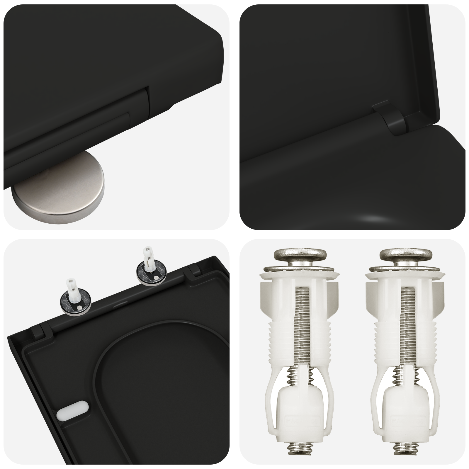 Sedile per WC con Rilascio Rapido e Chiusura Morbida in Duroplast Nero