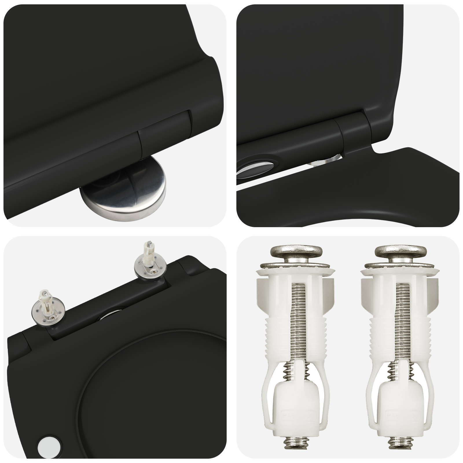 Sedile per WC con rilascio rapido e chiusura morbida in Duroplast Nero