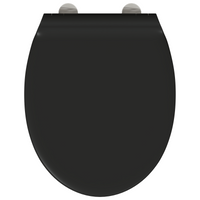 Sedile per WC con rilascio rapido e chiusura morbida in Duroplast Nero