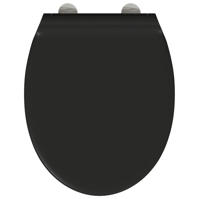 Sedile per WC con rilascio rapido e chiusura morbida in Duroplast Nero