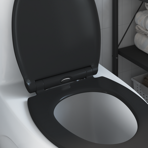 Sedile per WC con rilascio rapido e chiusura morbida in Duroplast Nero