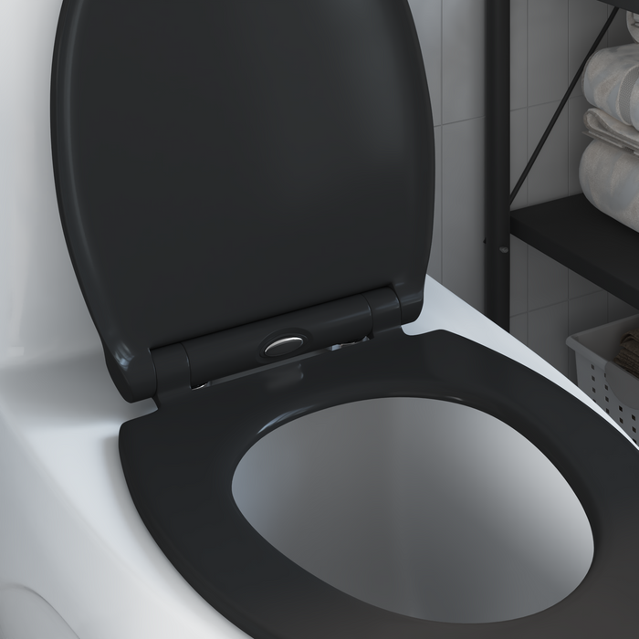 Sedile per WC con rilascio rapido e chiusura morbida in Duroplast Nero