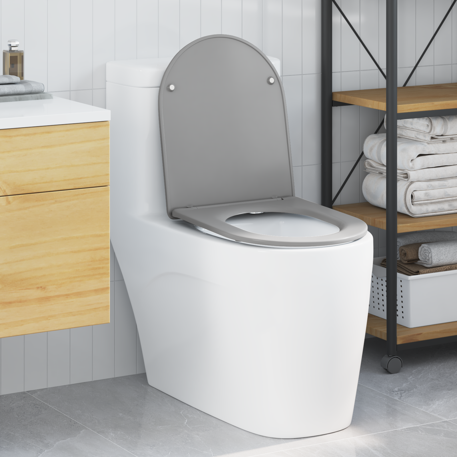 Sedile WC a sgancio rapido  con chiusura morbida in Duroplast Grigio