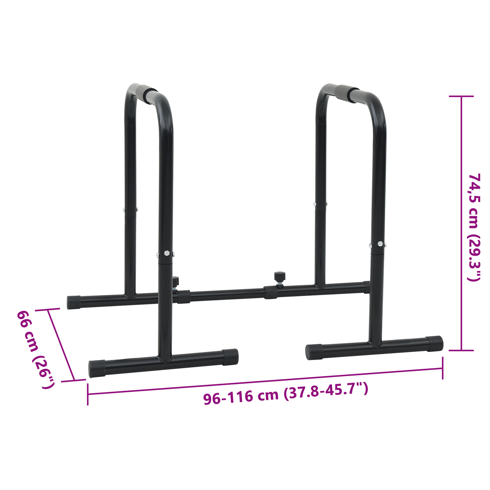 Barra Dip con Lunghezza Regolabile, Capacità di 300 kg, 96-117x67x75 cm in Acciaio