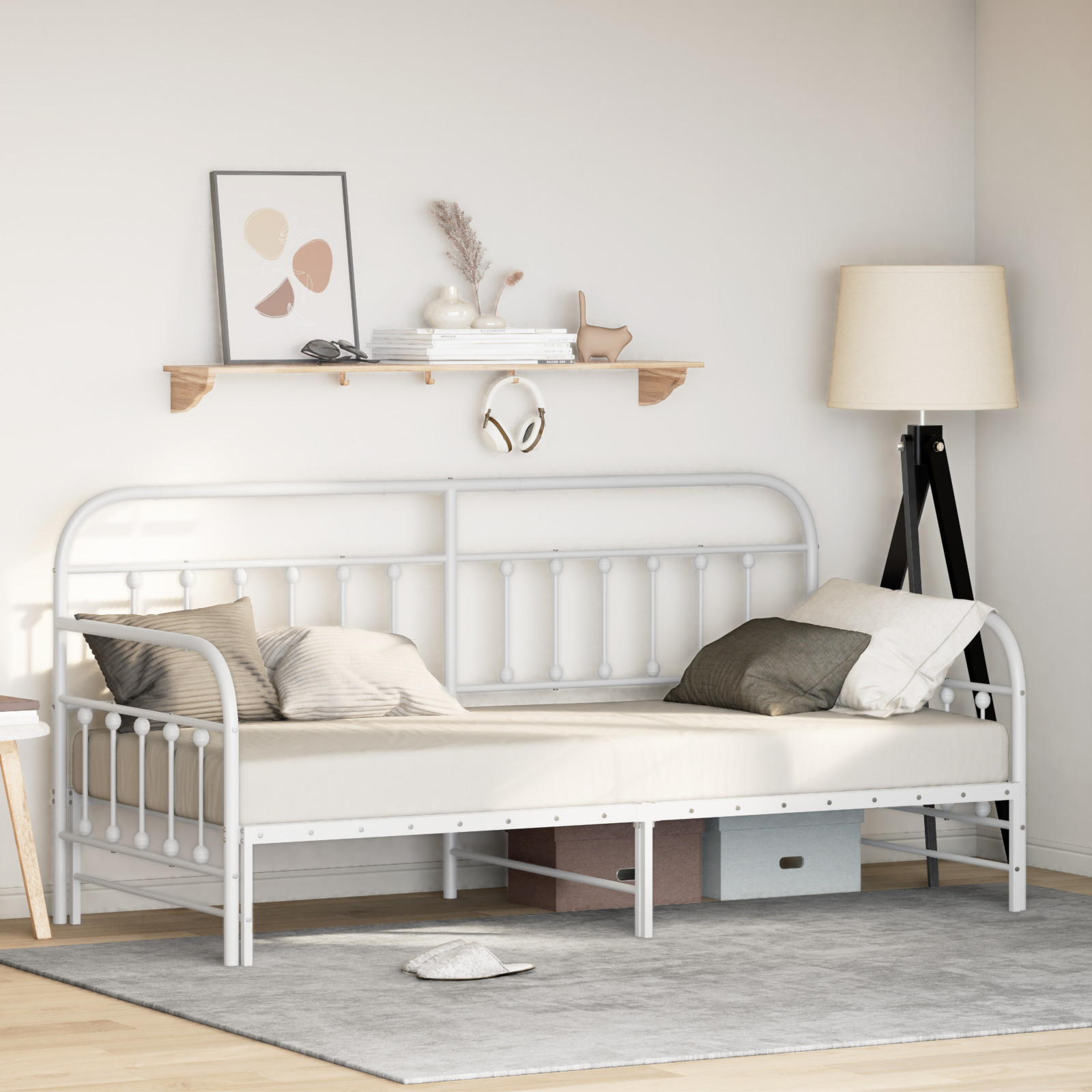Struttura Daybed  con Letto estraibile Bianca 100x190 cm in Acciaio