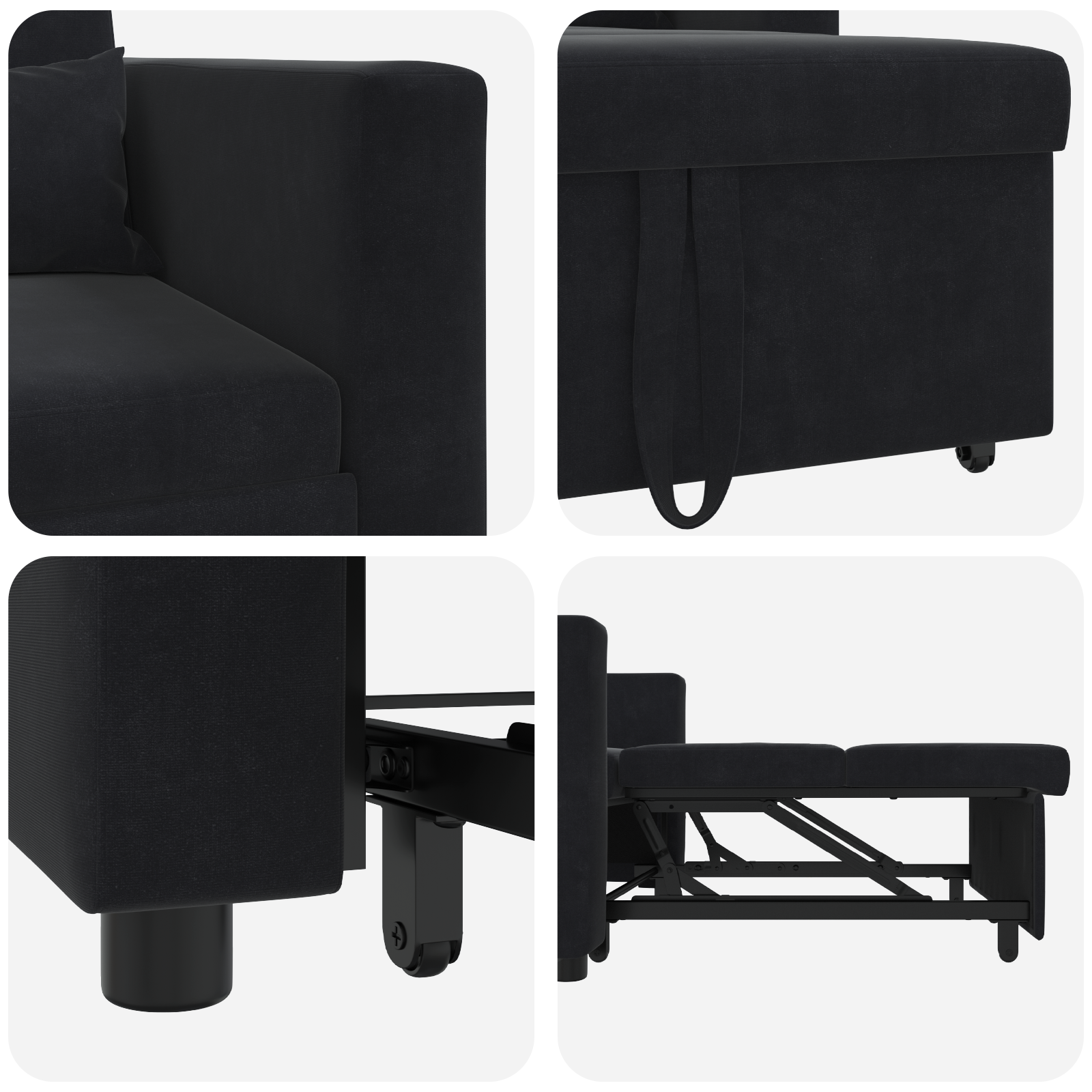 Divano Letto Convertibile 3-in-1 in Velluto Nero