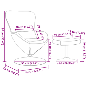Poltrona a uovo  con poggiapiedi in velluto grigio scuro