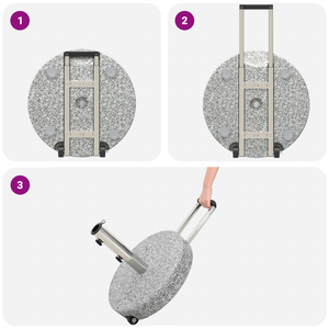 Base per Ombrelli con Ruote e Maniglia Grigia in Granito 29 kg Rotonda