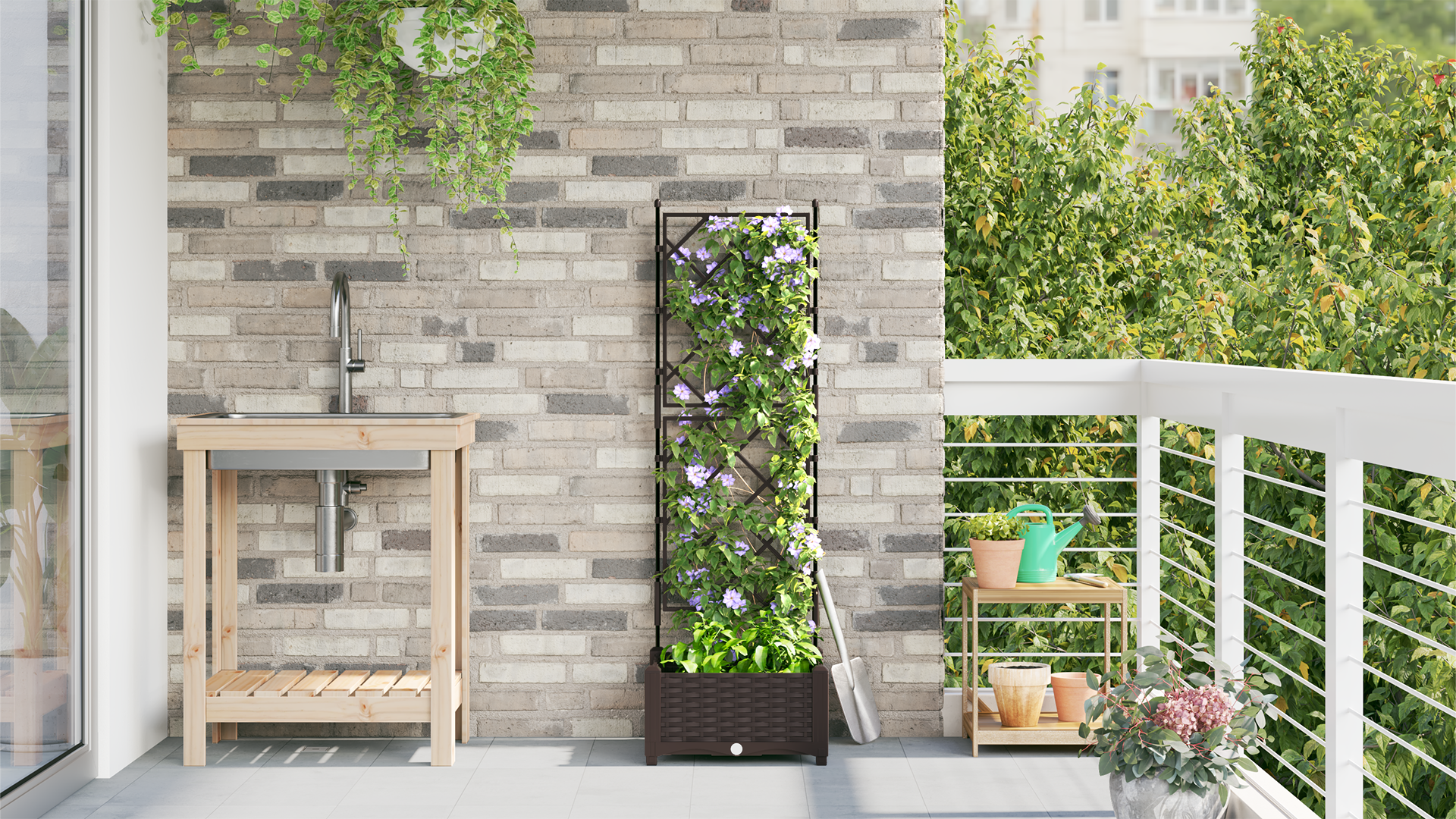 Piantana da Giardino  con Trellis Marrone 40x40x125,5 cm