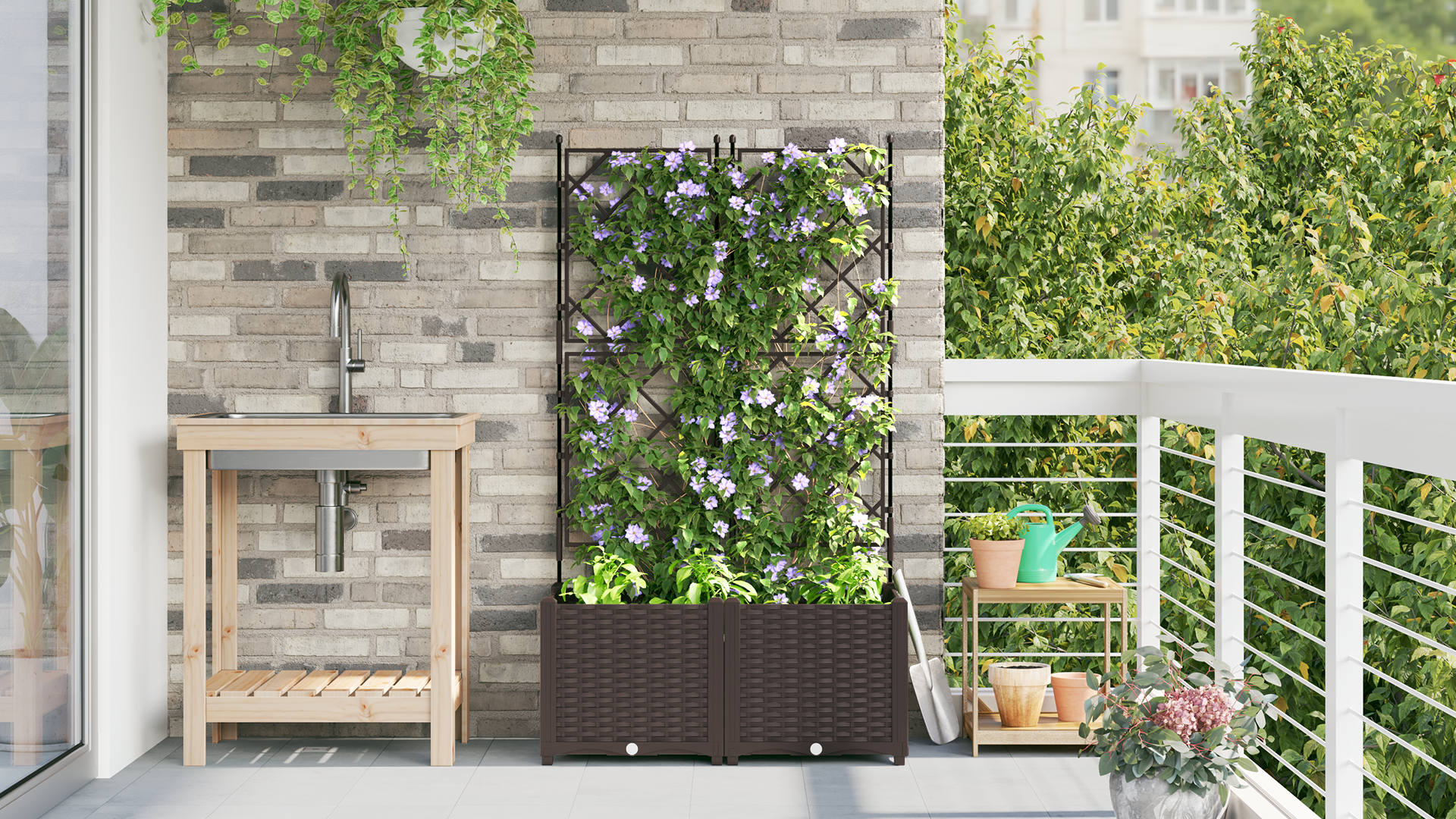 Fioriera da Giardino con Griglia 2 pz Marrone 80x40x143 cm