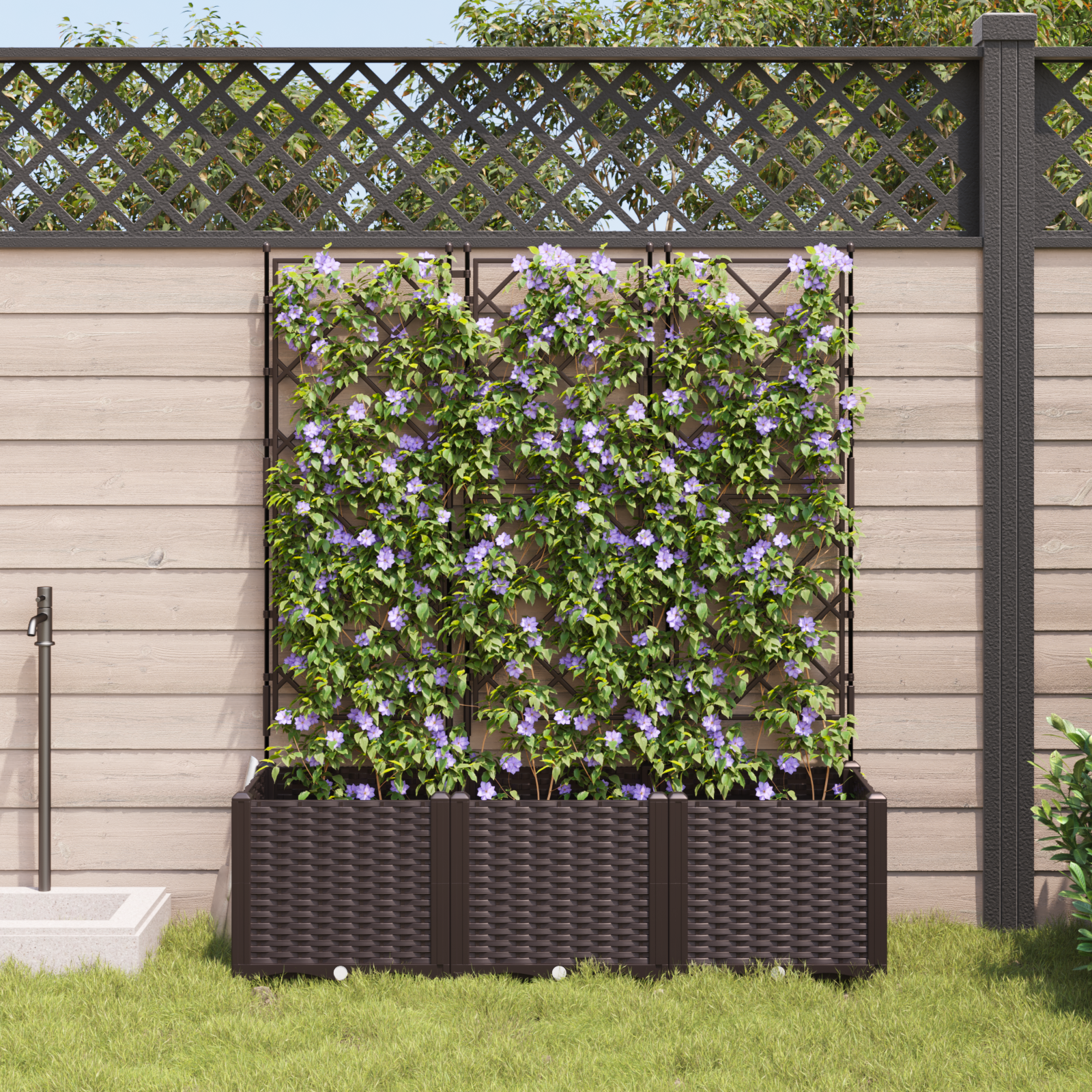 Fioriera da Giardino con Grata 3 pz Marrone 120x40x143 cm