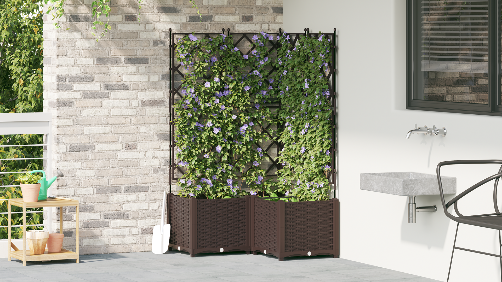Fioriera da Giardino con Trellis 3 pz Marrone 80x80x143 cm