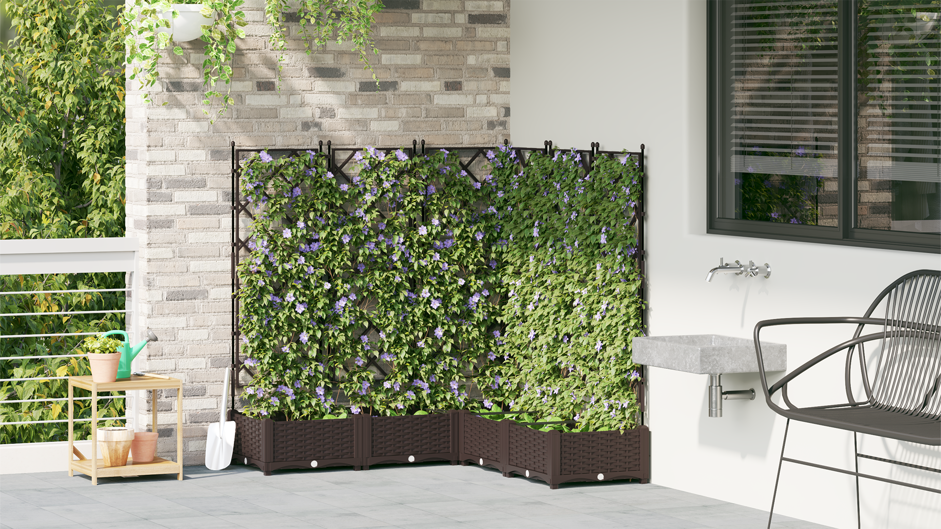 Fioriera da Giardino con Trellis 5 pezzi Marrone 120x120x125,5 cm