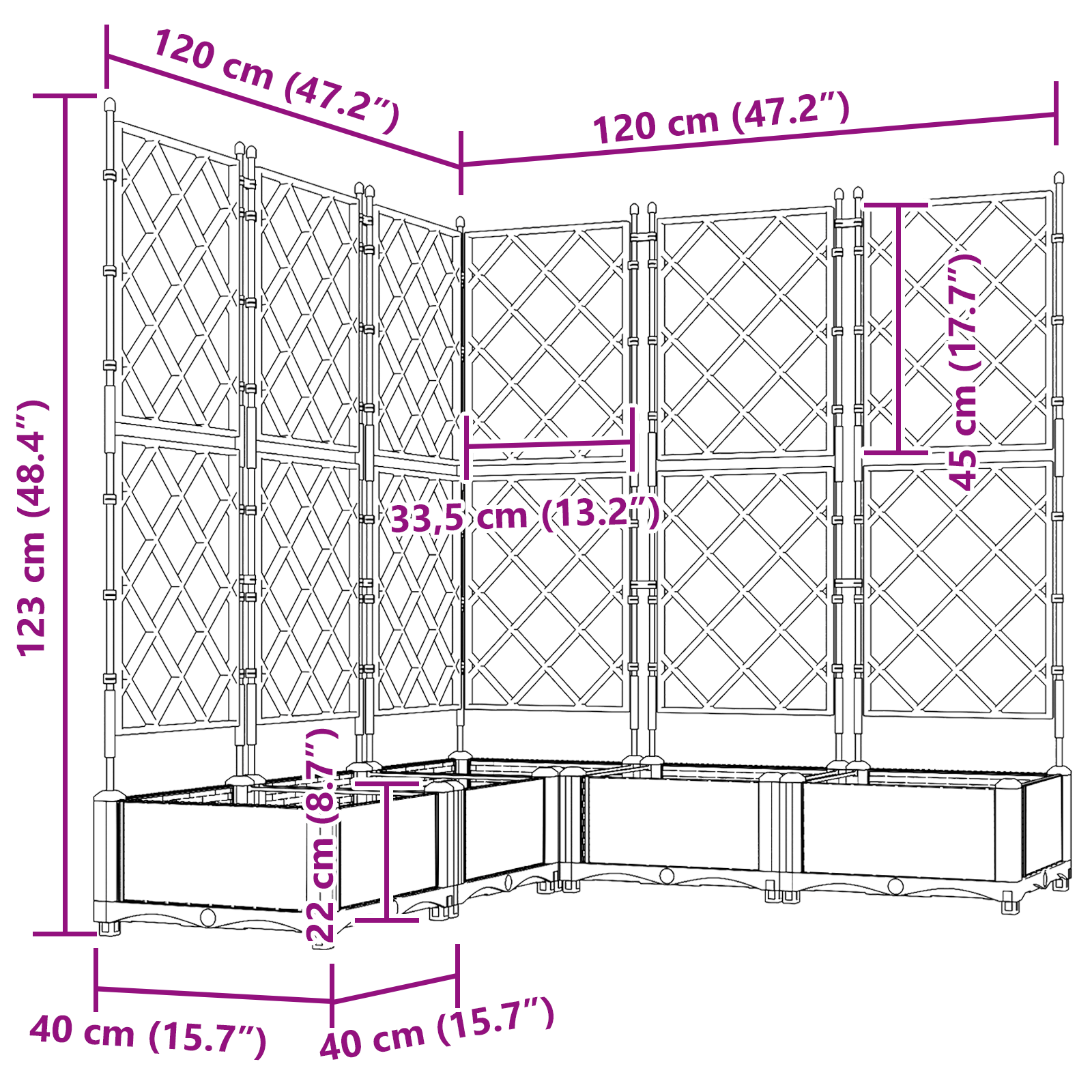 Fioriera da Giardino con Trellis 5 pezzi Marrone 120x120x125,5 cm