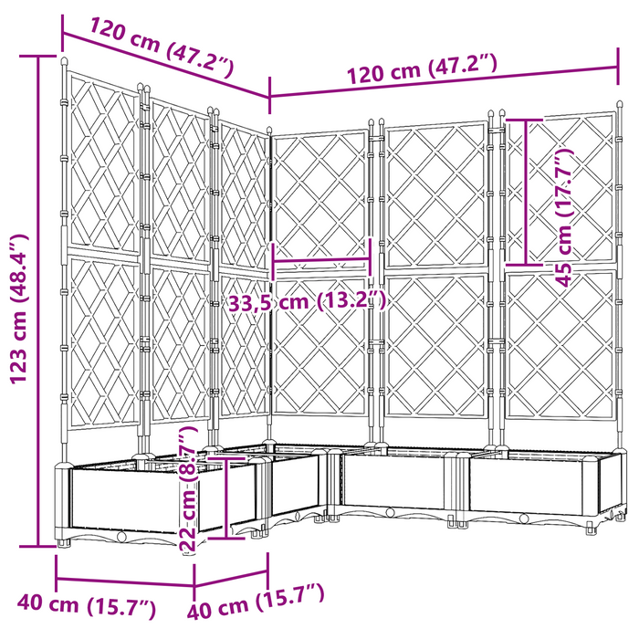 Fioriera da Giardino con Trellis 5 pezzi Marrone 120x120x125,5 cm