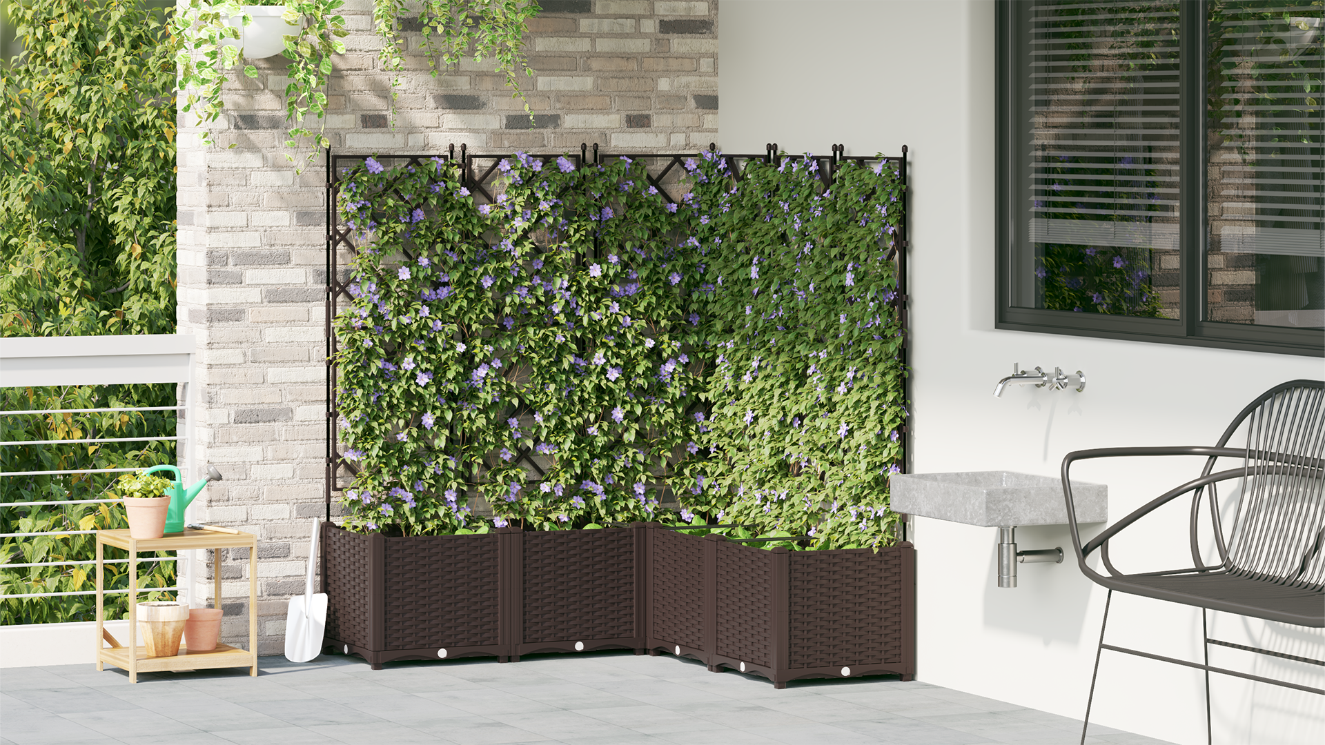 Fioriera da Giardino con Trellis 5 pz Marrone 120x120x143 cm