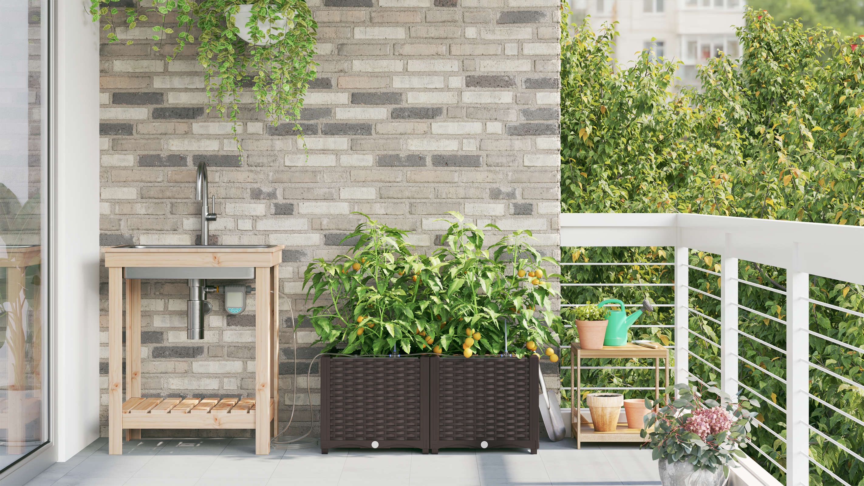 Fioriere  con sistema di irrigazione 2 pezzi Marrone