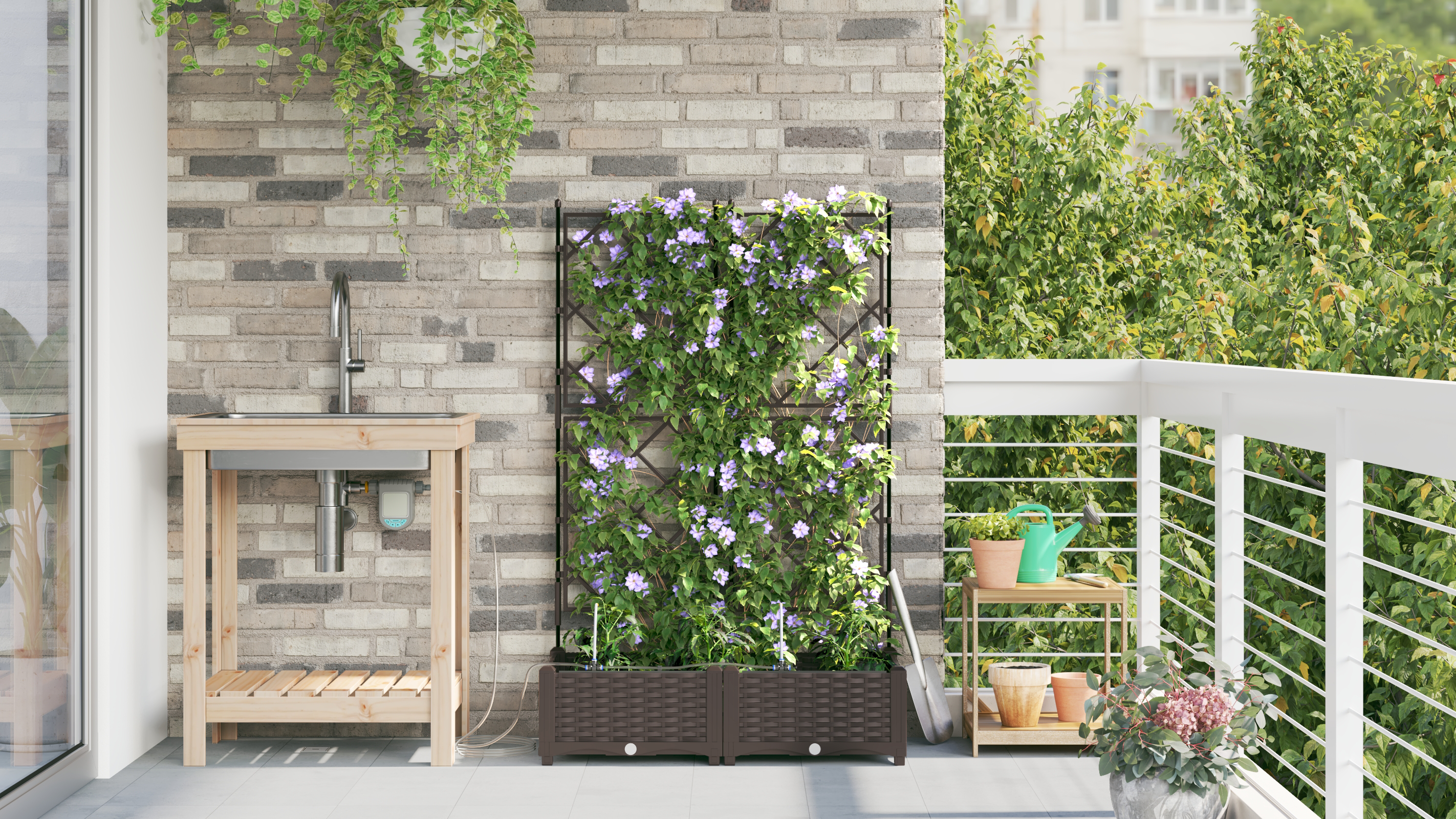 Vasi da Giardino con Sistema di Irrigazione 2 pz Marrone