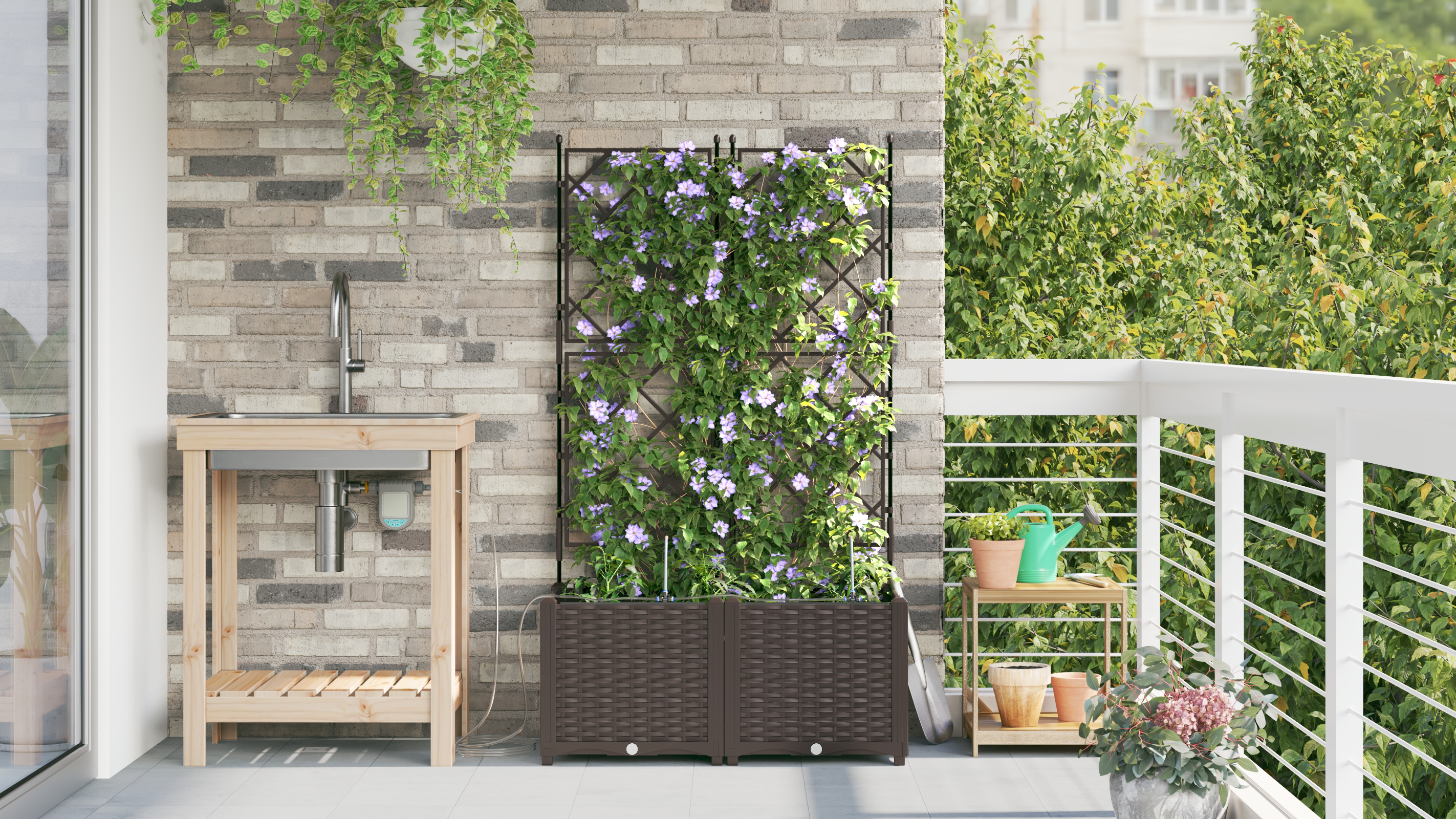 Fioriere da Giardino con Sistema di Irrigazione 2 pz Marrone