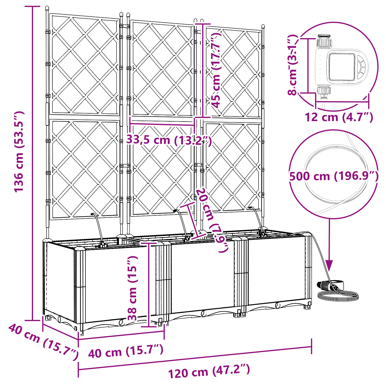 pianterreno Jardini con Sistema di Irrigazione 3 pz Marrone