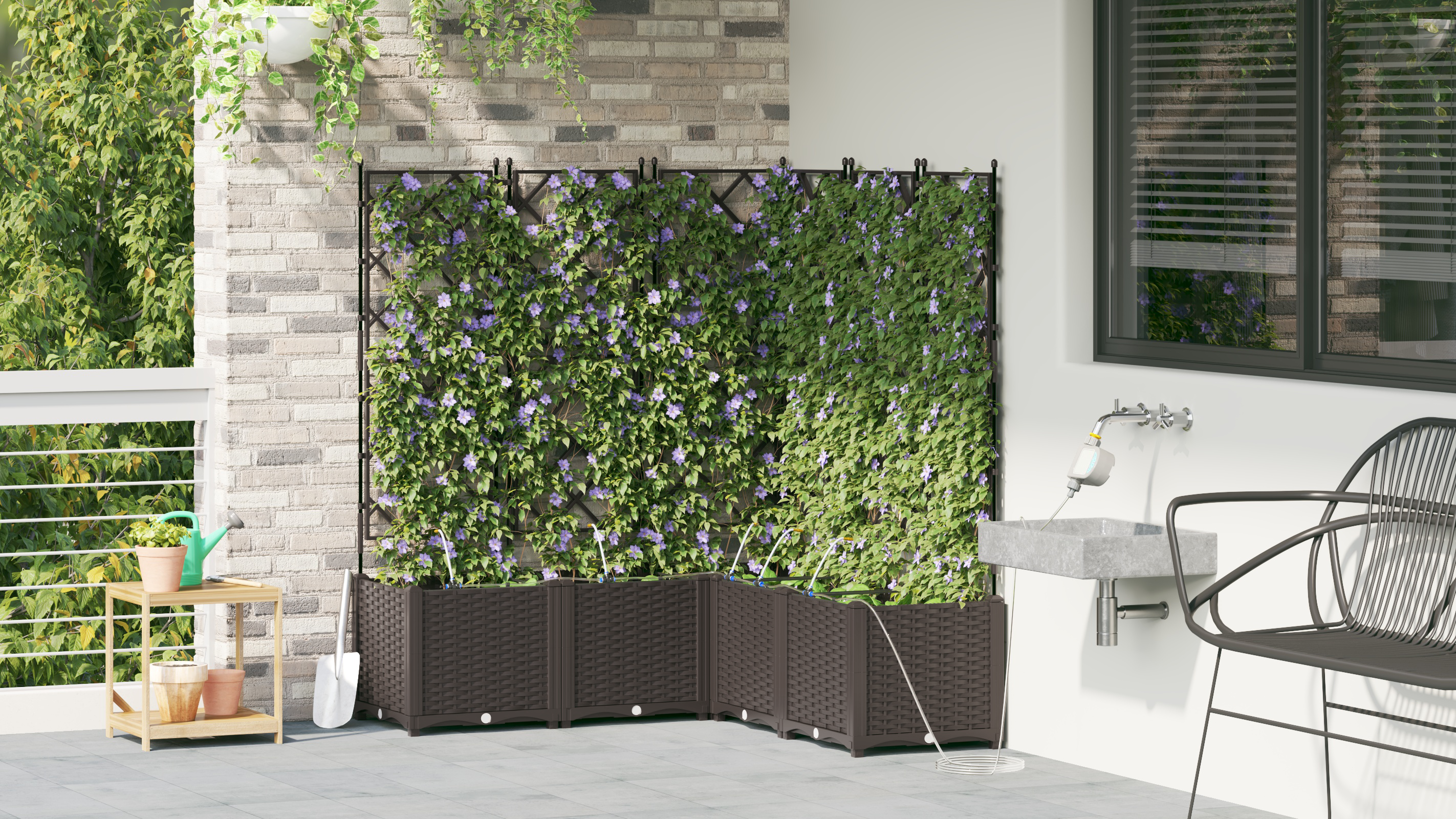 Vasi da Giardino con Sistema di Irrigazione 5 pezzi Marrone