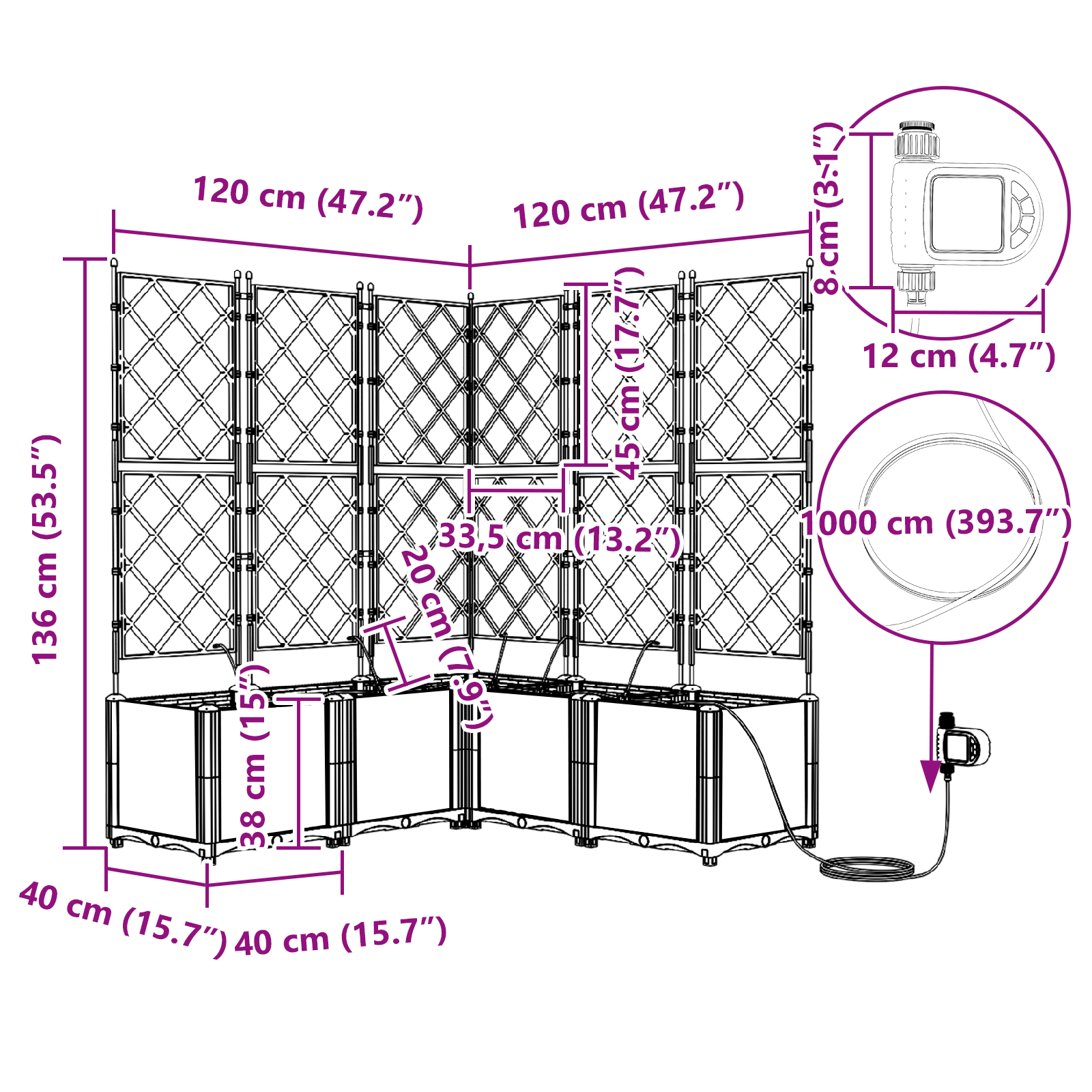 Vasi da Giardino con Sistema di Irrigazione 5 pezzi Marrone