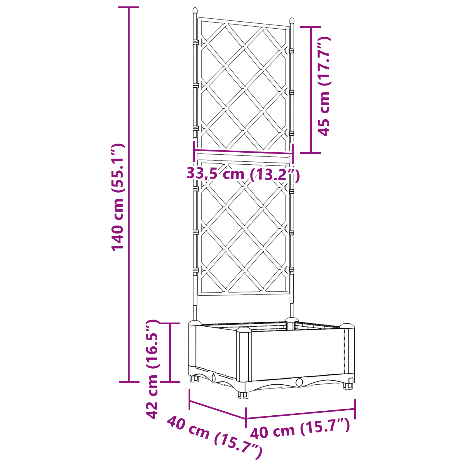 Fioriera con Traliccio Nera 40x40x125.5 cm