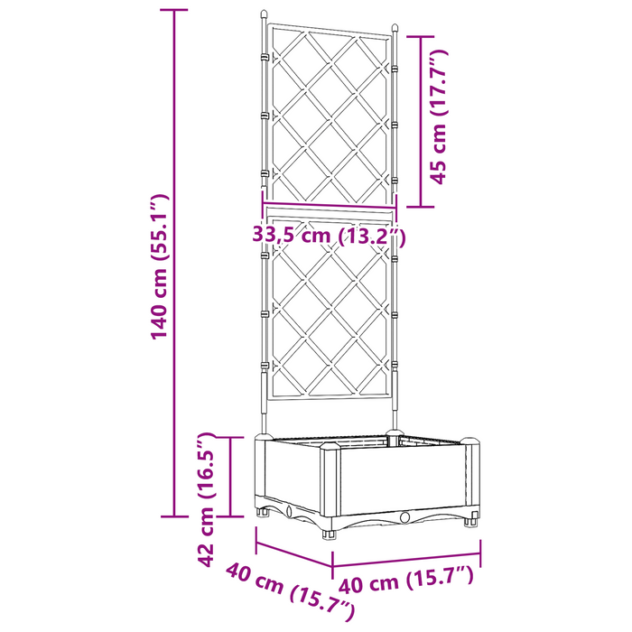 Fioriera con Traliccio Nera 40x40x125.5 cm