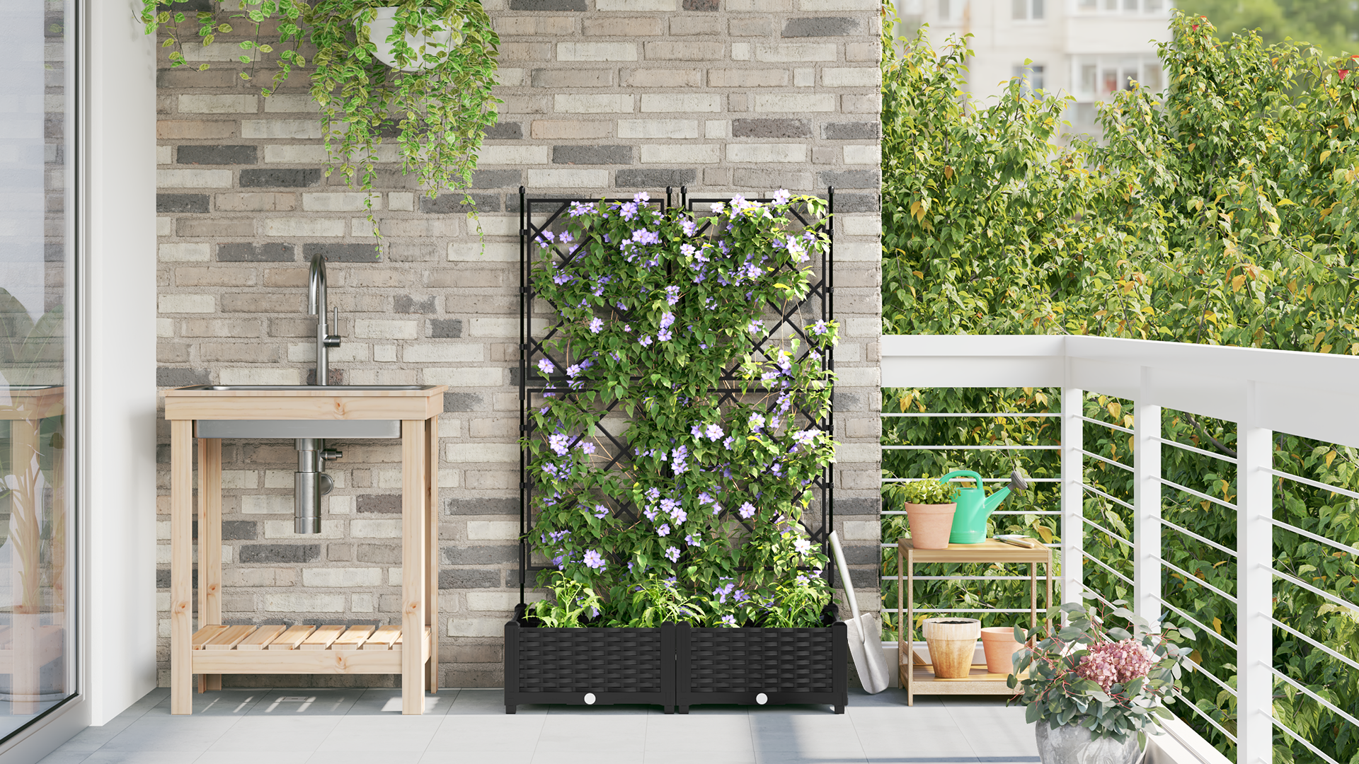 Fioriera da Giardino con Trellis 2 pz Nera 80x40x125.5 cm