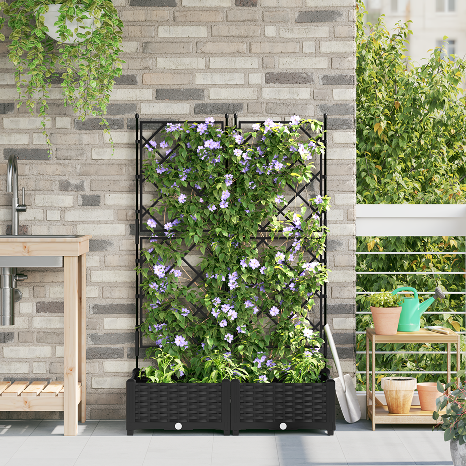 Fioriera da Giardino con Trellis 2 pz Nera 80x40x125.5 cm