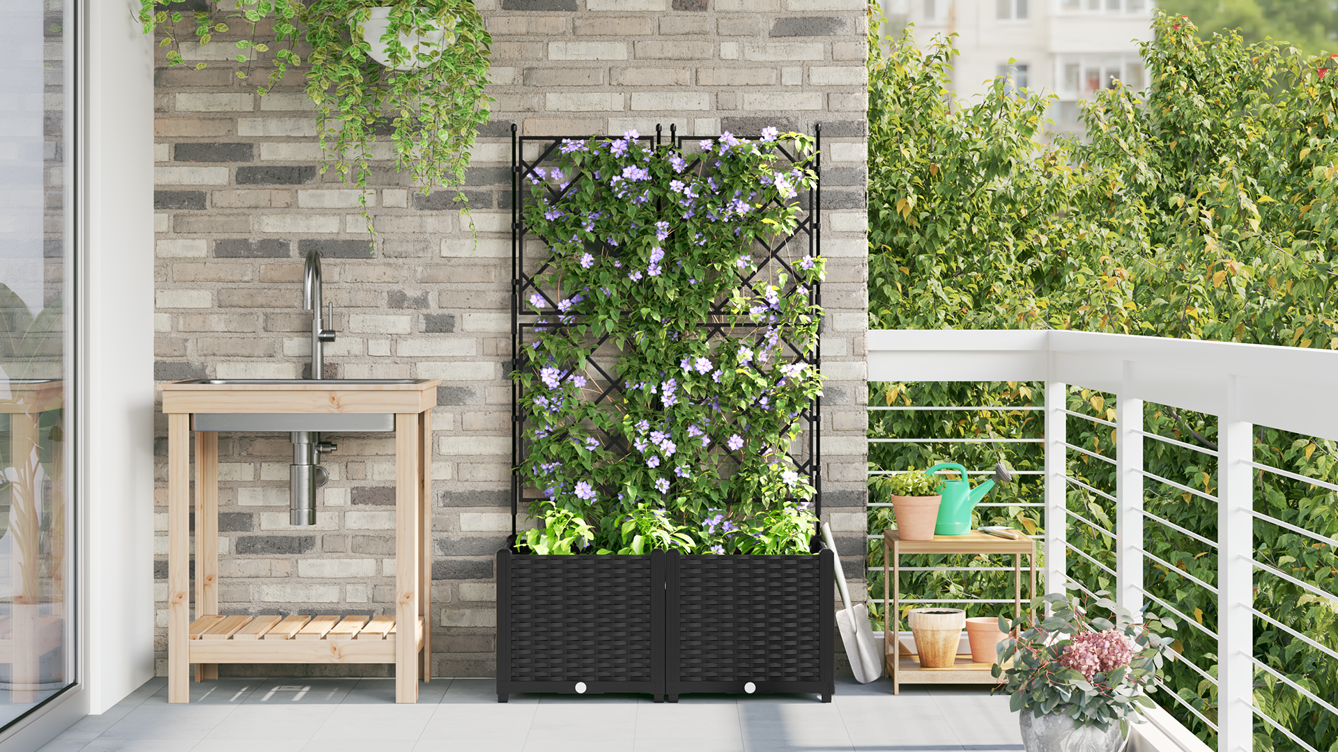 Fioriera da Giardino con Traliccio 2 pz Nero 80x40x143 cm