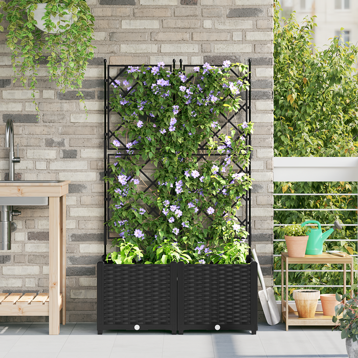 Fioriera da Giardino con Traliccio 2 pz Nero 80x40x143 cm