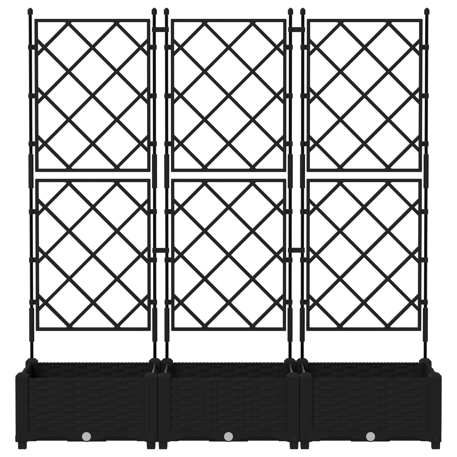 Fioriera con trellis 3 pcs Nera 120x40x125.5 cm