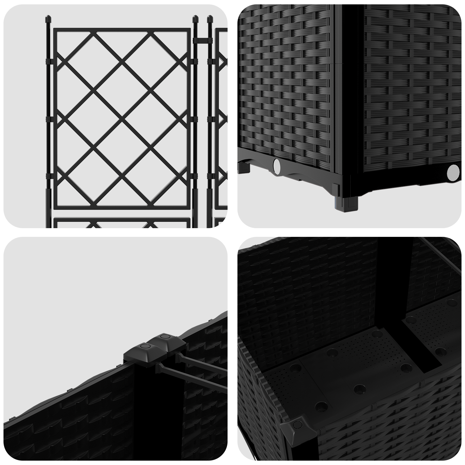 Vaso da Giardino con Trellis 5 pz Nero 120x120x143 cm